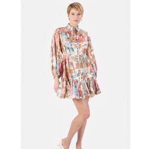 Zimmermann Cassia Floral Drop-Waist Cotton Mini Dress Size 2